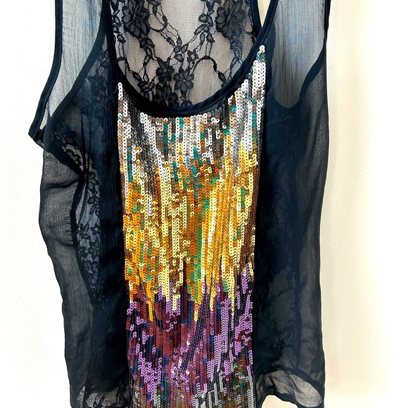 Sequence sheer black top top with net in the black - Picture 2 of 7